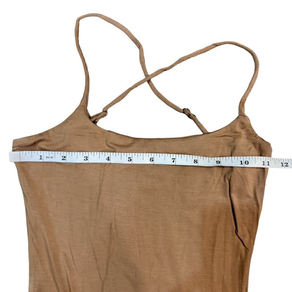 Tan Brown Cross Back Slip Dress Maxi Side Slit Adjustable Straps Womens Small - Picture 6 of 8